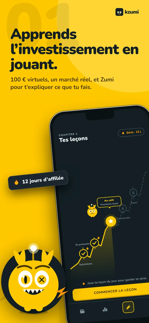 L’accueil de kzumi : le parcours des leçons et la série en cours.